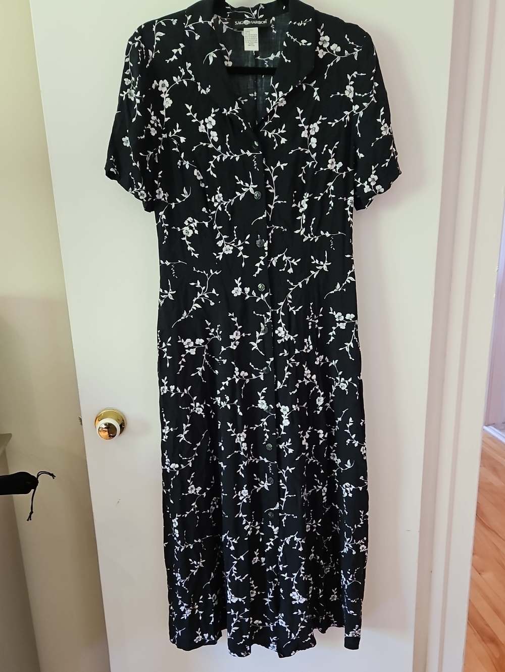 Sage Black Maxi Dress with White Floral Print